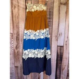 Vineet Bahl Strapless Lace Colorblock Maxi Dress Resort Beach Summer Size 8